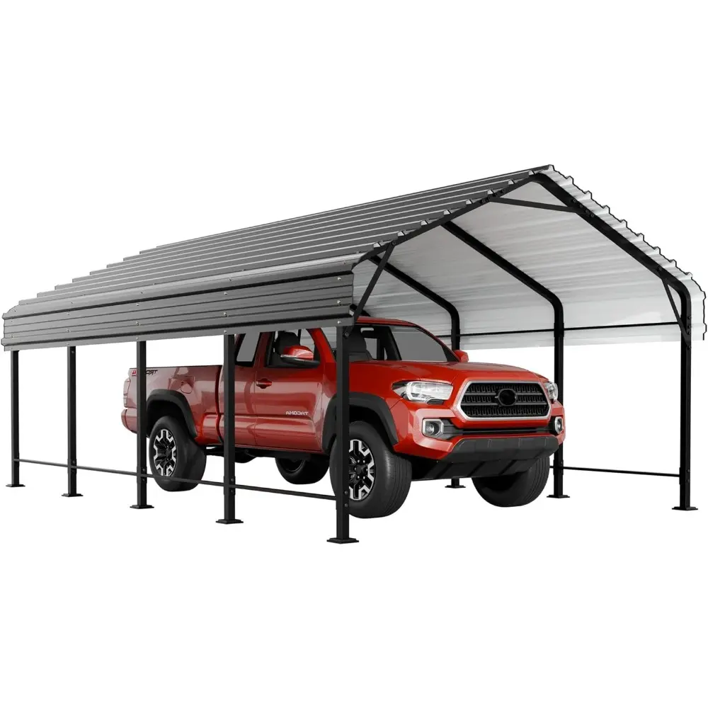 JY QAQA 12 x 20 ft Metal Carport, Heavy Duty Carport Canopy with Galvanized Steel Roof, Outdoor Car Tent Metal Garage Shelter fo