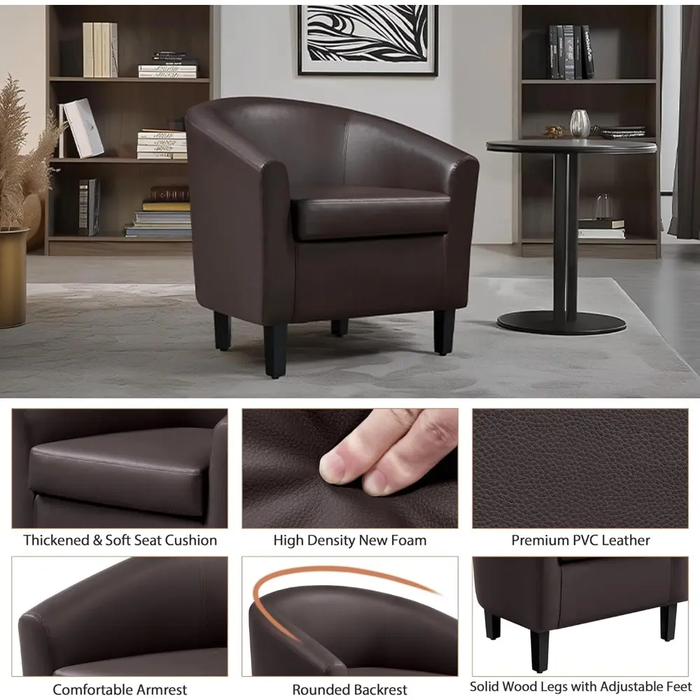 PU Leather Accent Chairs, Modern Barrel Chairs Side Chairs, Comfy Club Chairs with Soft Padded, 2 Chairs for Living Room/Bedroo