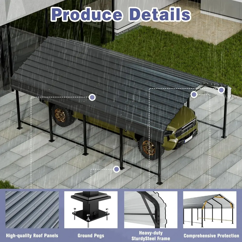 JY QAQA 12 x 20 ft Metal Carport, Heavy Duty Carport Canopy with Galvanized Steel Roof, Outdoor Car Tent Metal Garage Shelter fo
