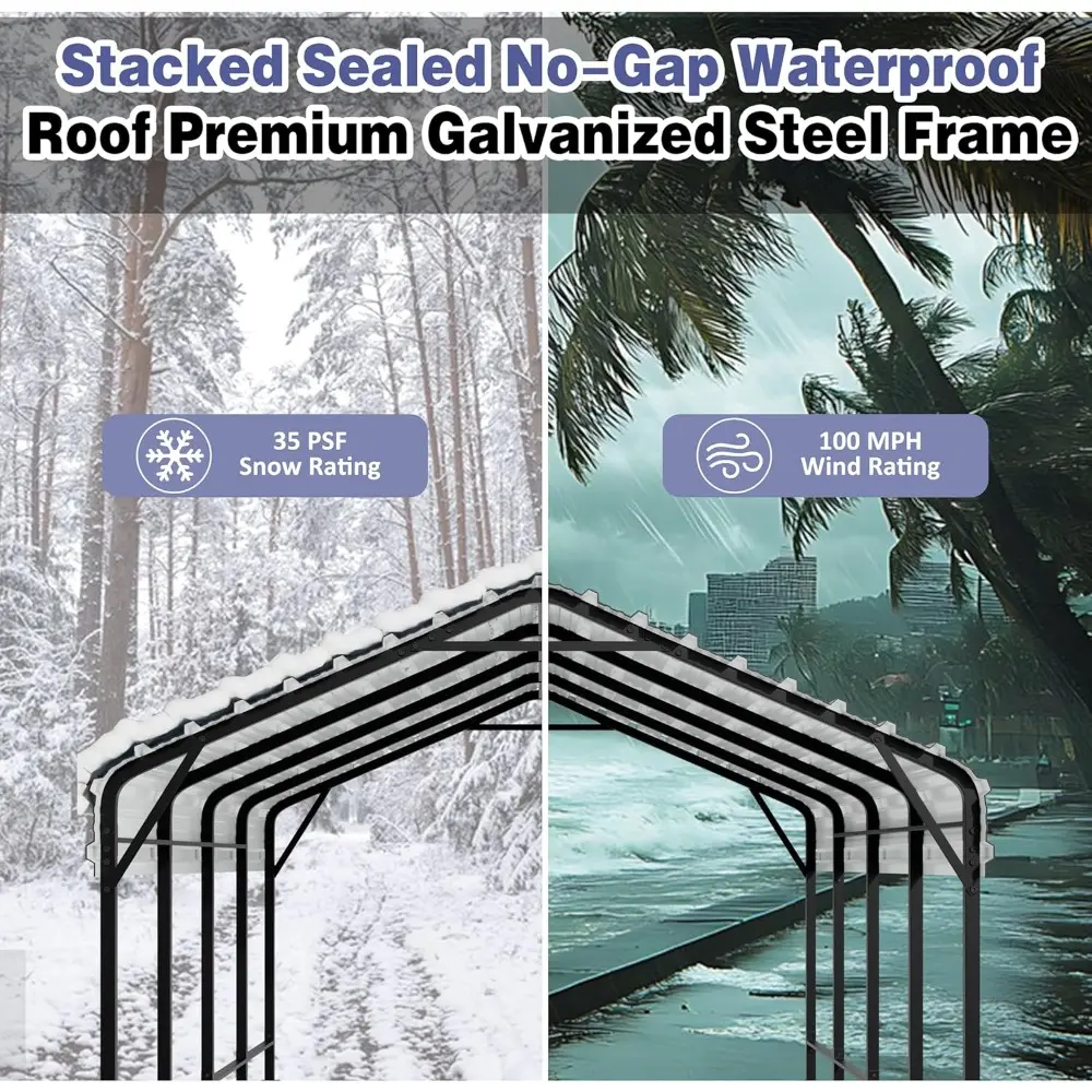 JY QAQA 12 x 20 ft Metal Carport, Heavy Duty Carport Canopy with Galvanized Steel Roof, Outdoor Car Tent Metal Garage Shelter fo
