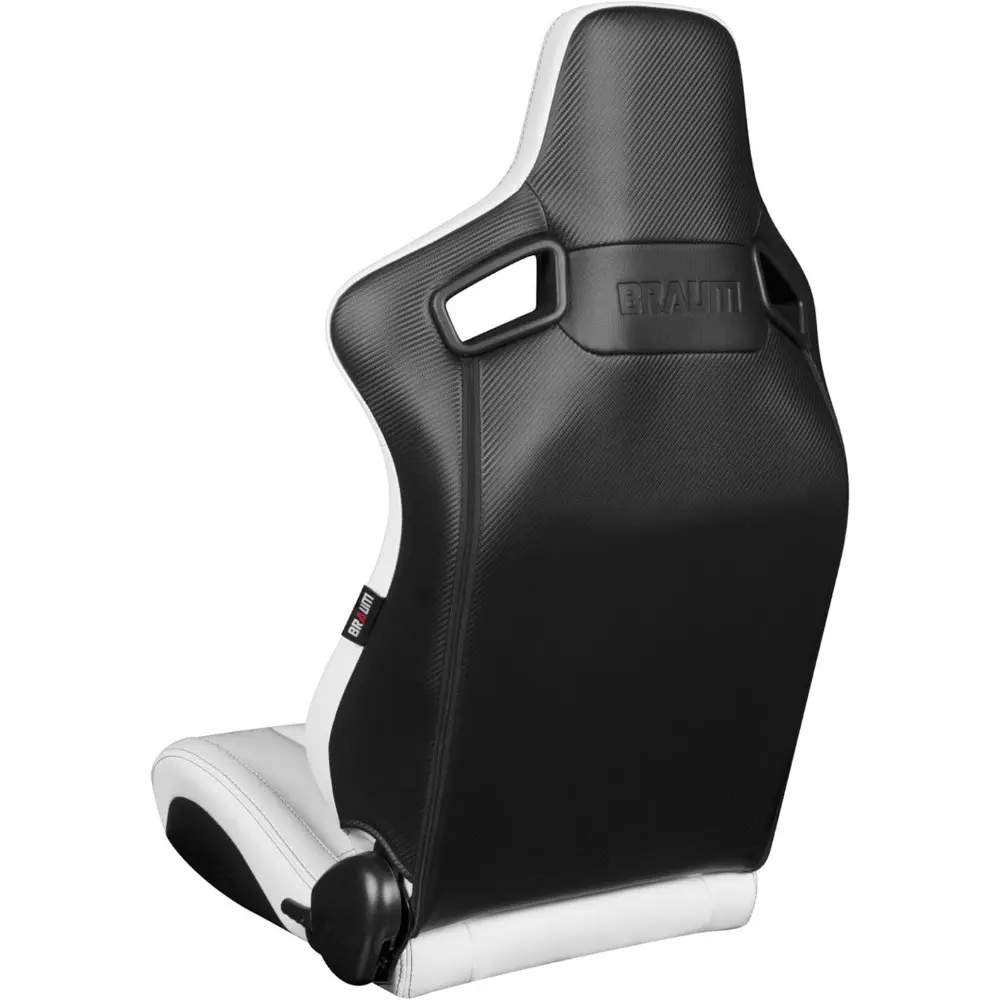 BRAUM Elite-X Series Racing Seats – White Leatherette with Black Stitching – Reclining Seat Set with Carbon Fiber Backing – Set