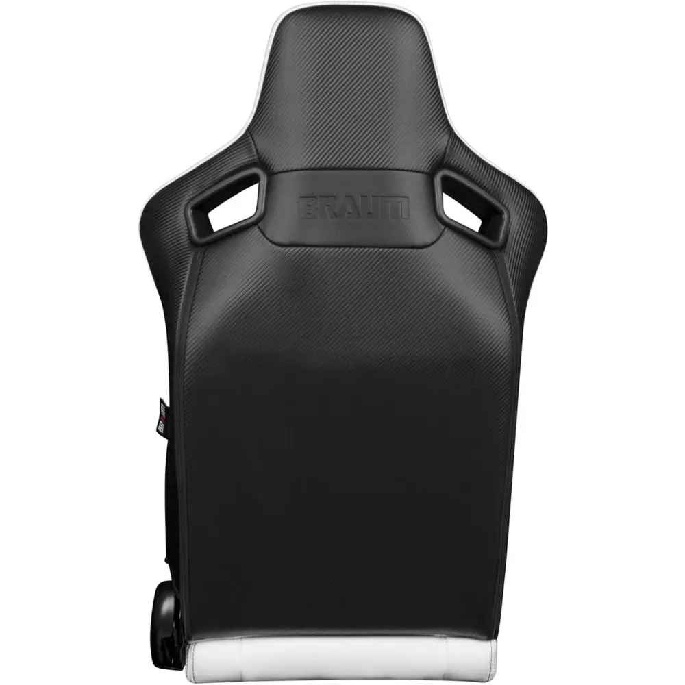 BRAUM Elite-X Series Racing Seats – White Leatherette with Black Stitching – Reclining Seat Set with Carbon Fiber Backing – Set