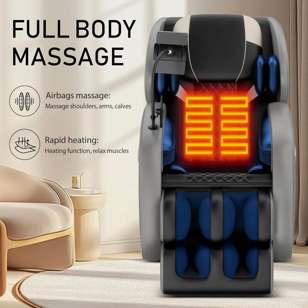 "Full Body Zero Gravity Massage Chair with Auto Modes, Airbag Massage, 6 Fixed Point Rollers, Foot Massage, and Heating"