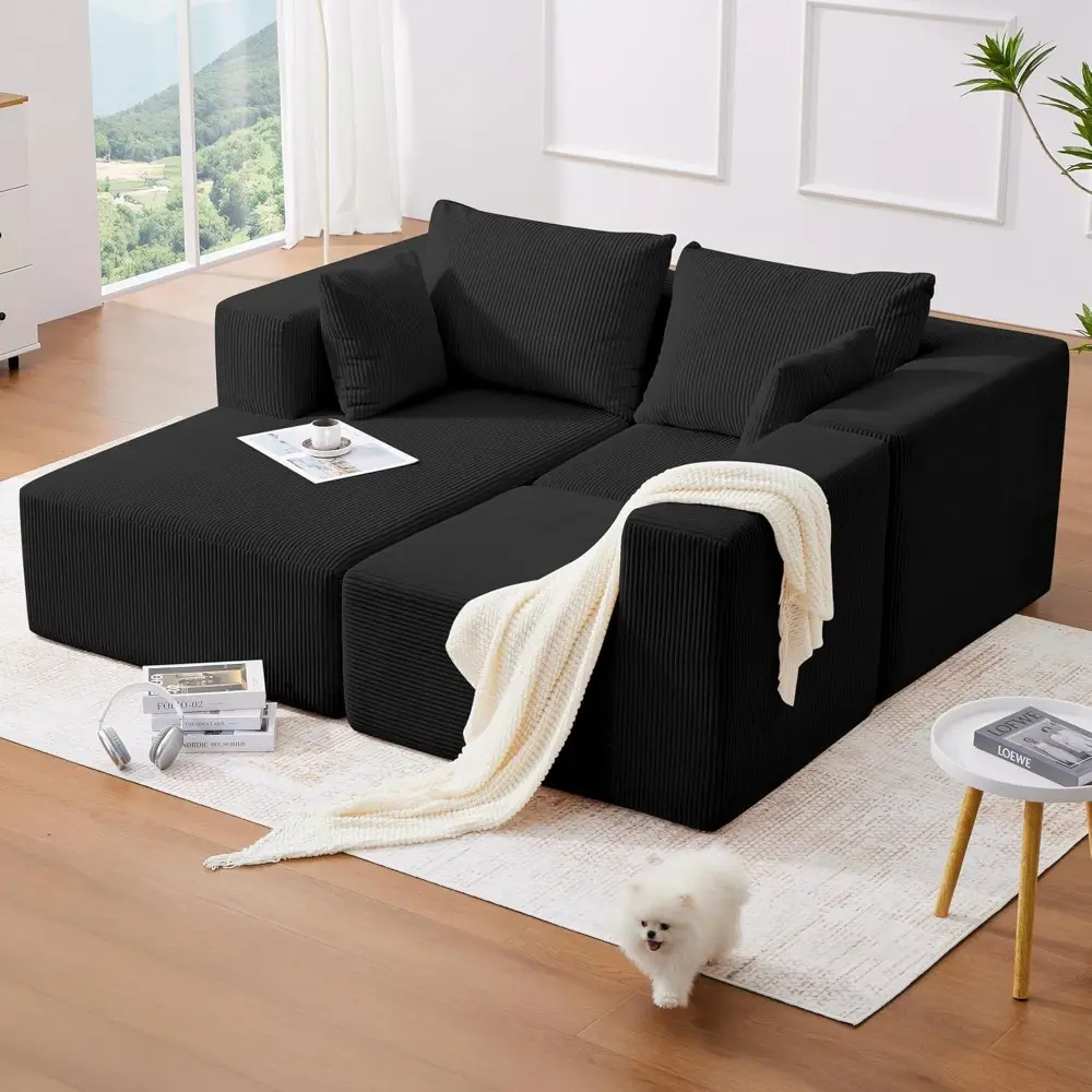 Modular Sectional Sofa, 107'' Cloud Couch for Living Room, L Shaped Modern Sectional Sofa with Chaise for Bedroom, Black
