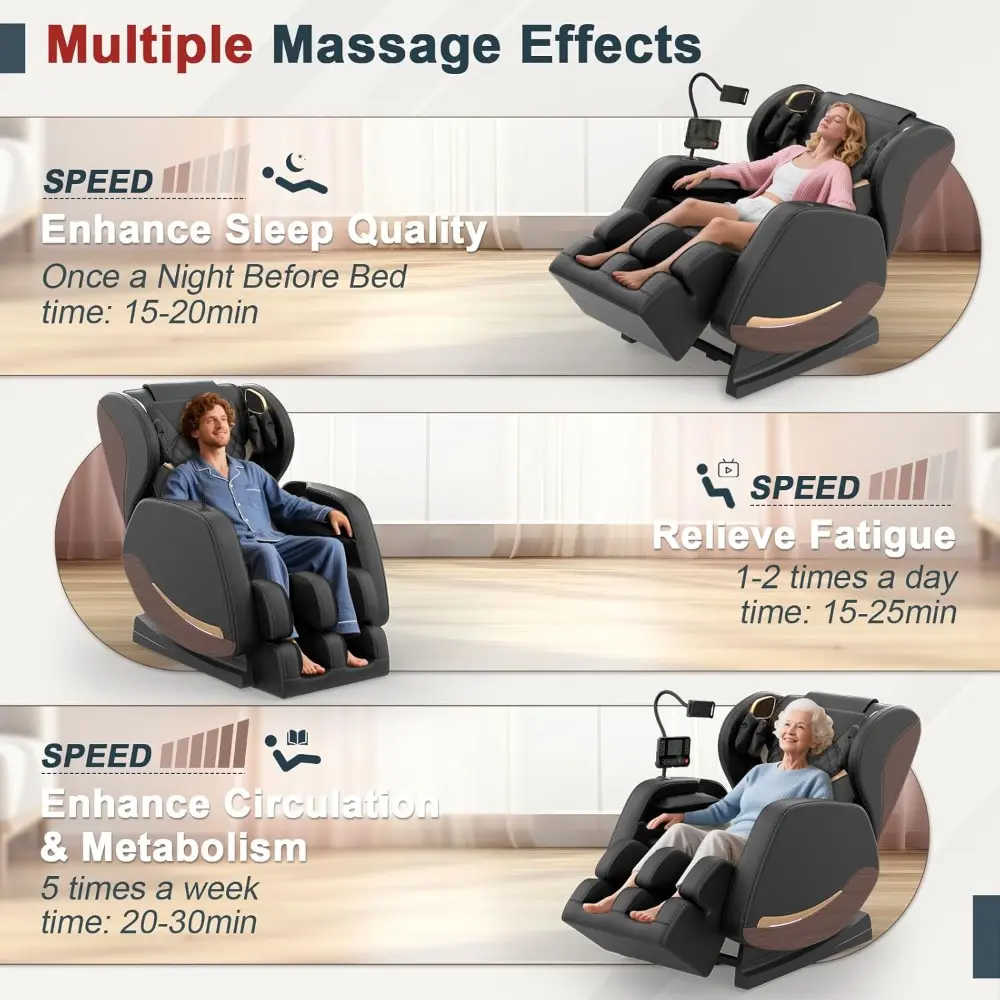 Full Body Massage Chair 2025, Recliner with 10 Fixed Points, Zero Gravity Feature, Wood Grain Leather, and Foot Massage