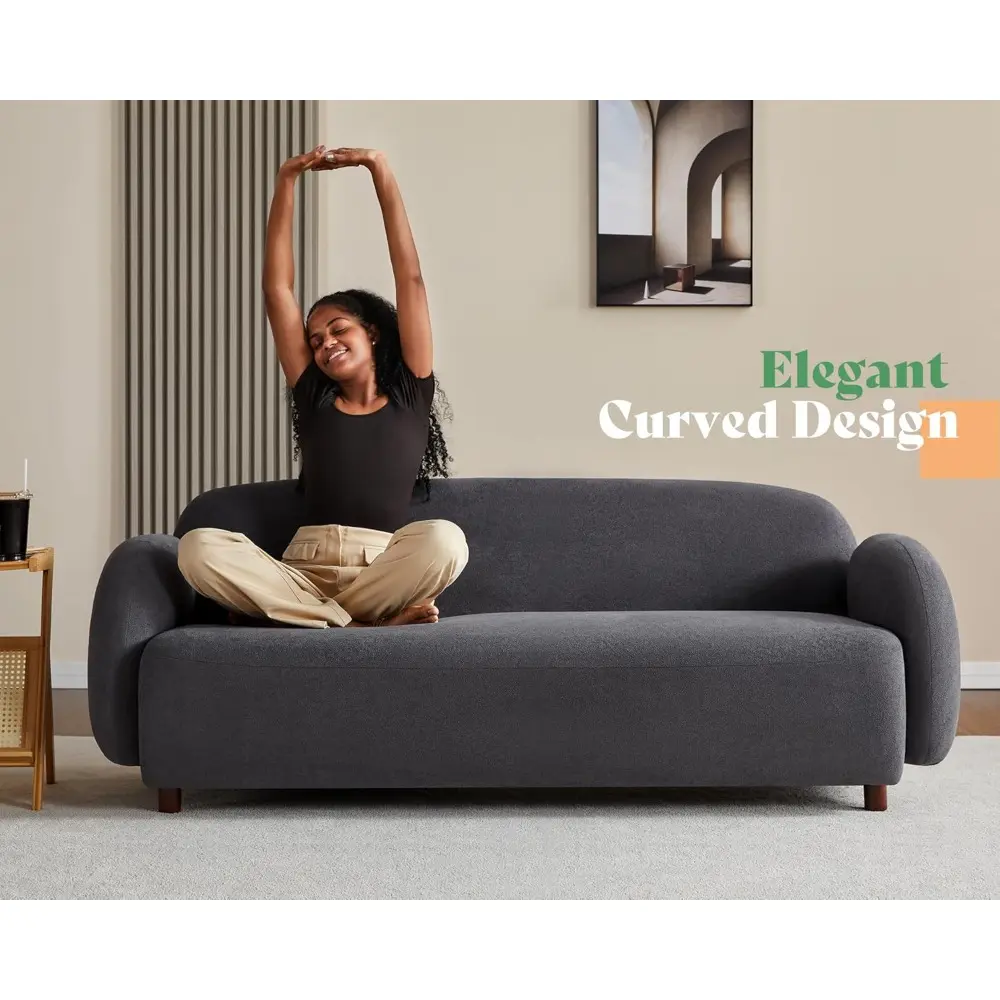 Sofa, Curved Sofa with Deep Seat, 3 Seater Cloud Couch, Boucle Couch for Living Room, Grey