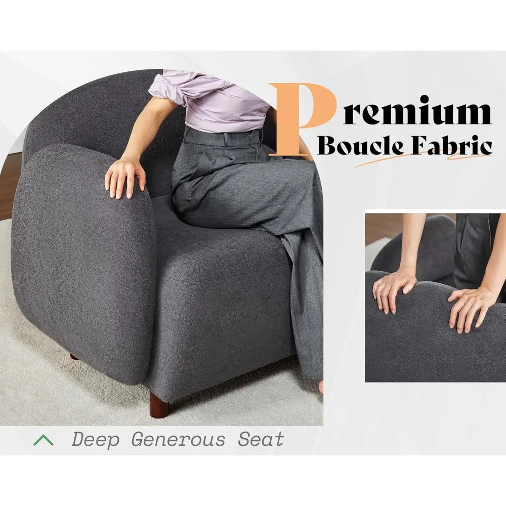 Sofa, Curved Sofa with Deep Seat, 3 Seater Cloud Couch, Boucle Couch for Living Room, Grey