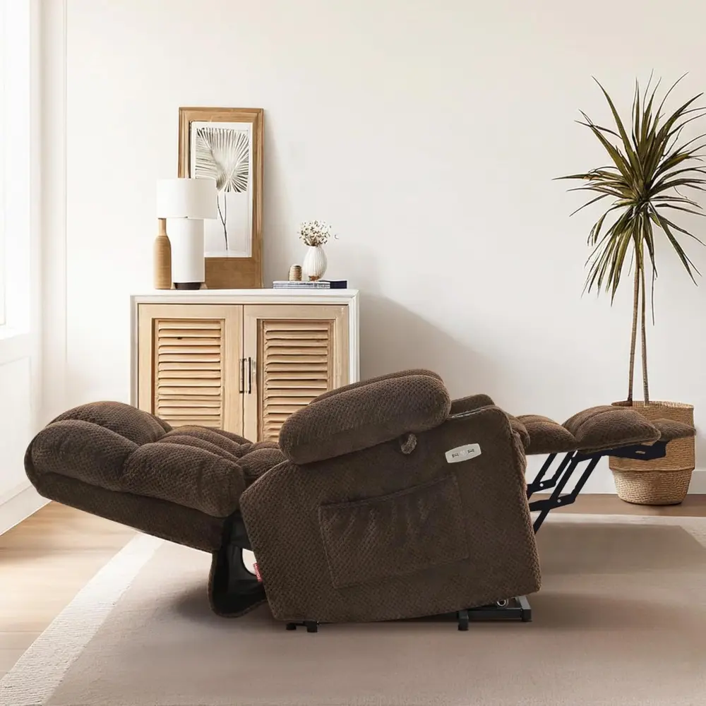 Elderly Comfort Dual Motor Recliner with Massage, Heat, Infinite Positioning, USB Ports, and Cup Holders