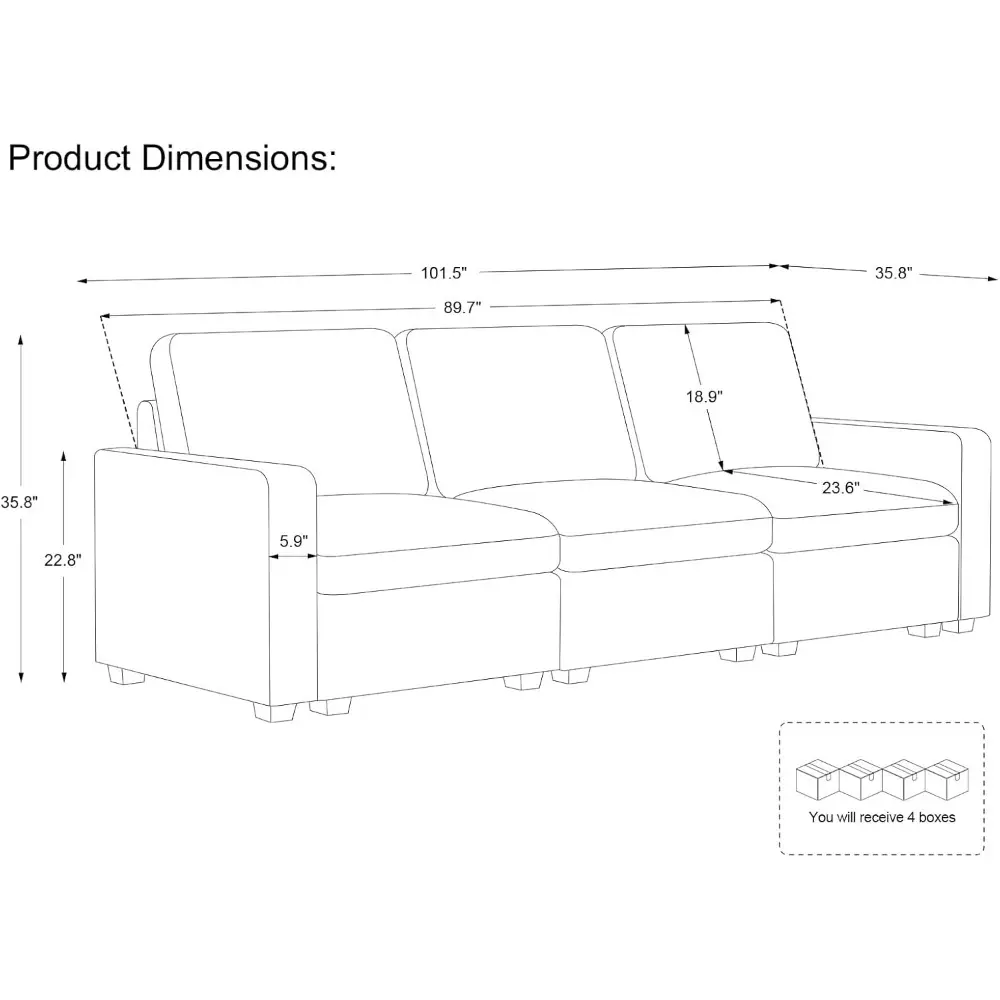 Modular Sectional Sofa with Storage Ottoman, Oversized Cloud Couch Sectional with Extra Deep Seat, Comfy 3 Seater Sectional Cou