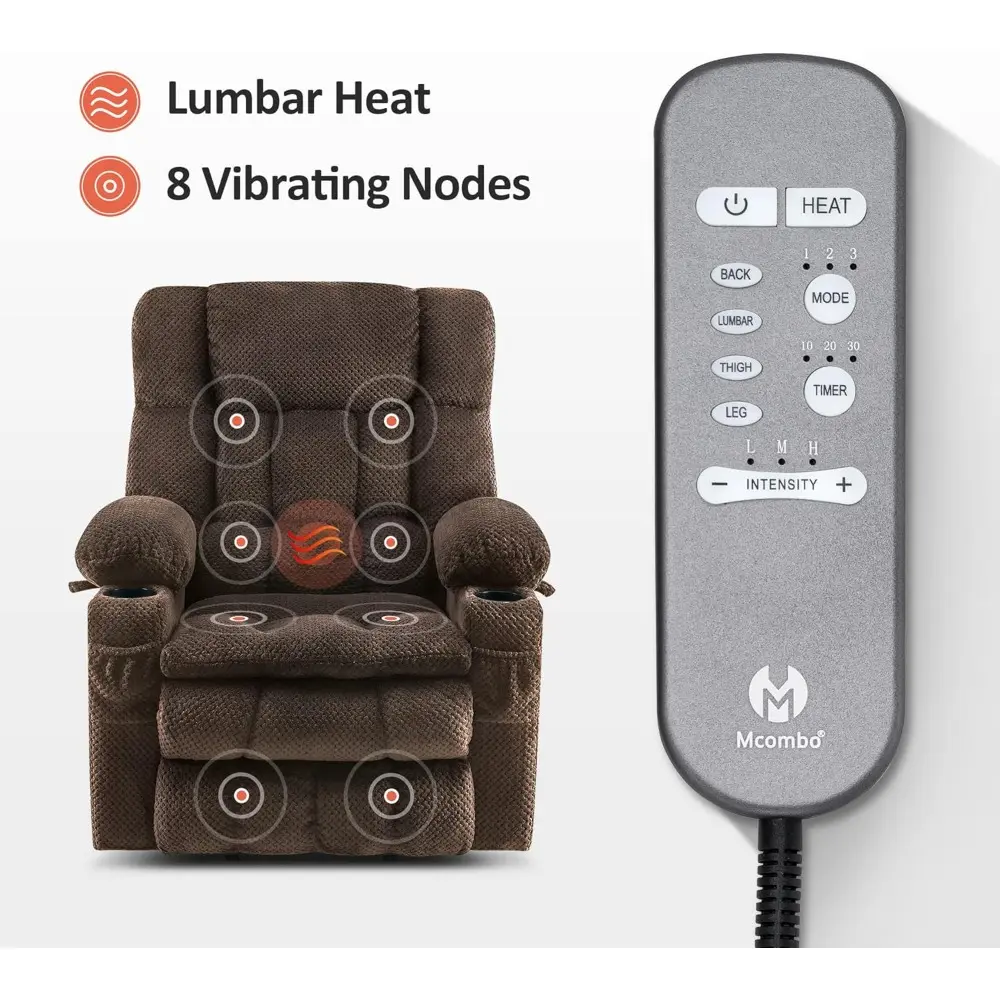 Elderly Comfort Dual Motor Recliner with Massage, Heat, Infinite Positioning, USB Ports, and Cup Holders