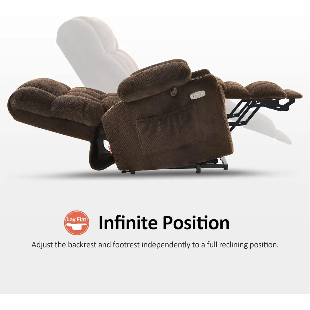 Elderly Comfort Dual Motor Recliner with Massage, Heat, Infinite Positioning, USB Ports, and Cup Holders