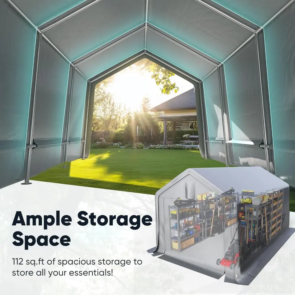 Quictent Heavy Duty 10x15FT Carport Shelter with Roll-Up Mesh Windows & Reinforced Frame, Portable Garage Canopy for Motorcycle