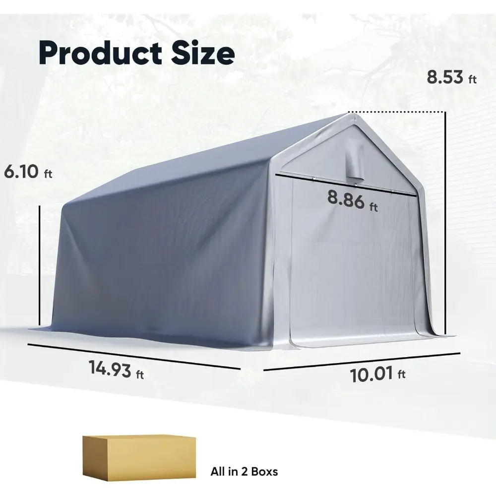 Quictent Heavy Duty 10x15FT Carport Shelter with Roll-Up Mesh Windows & Reinforced Frame, Portable Garage Canopy for Motorcycle
