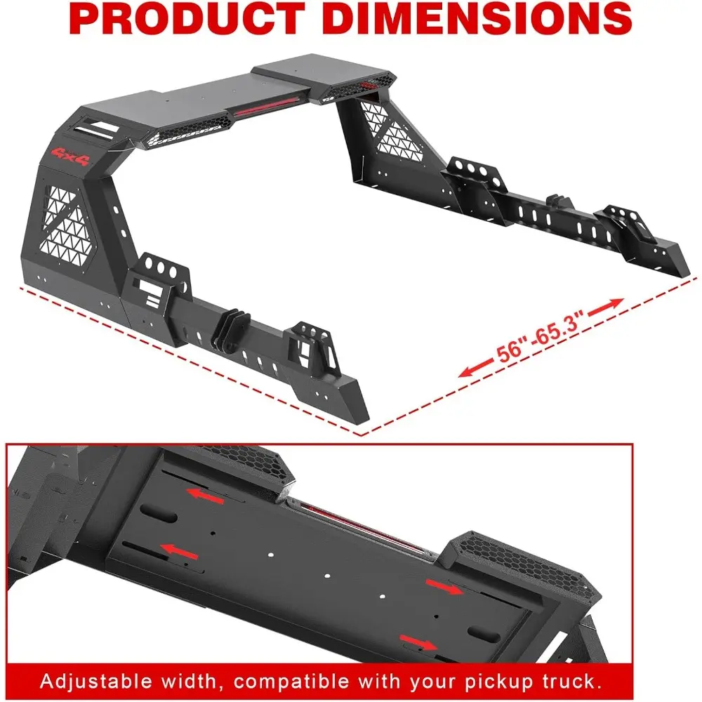 Truck Bed Roll Bars, Universal Adjustable Chase Rack Sport Bar Compatible with Ford F-150/F-250/F-350,Ram 1500/2500/3500,Chevy S