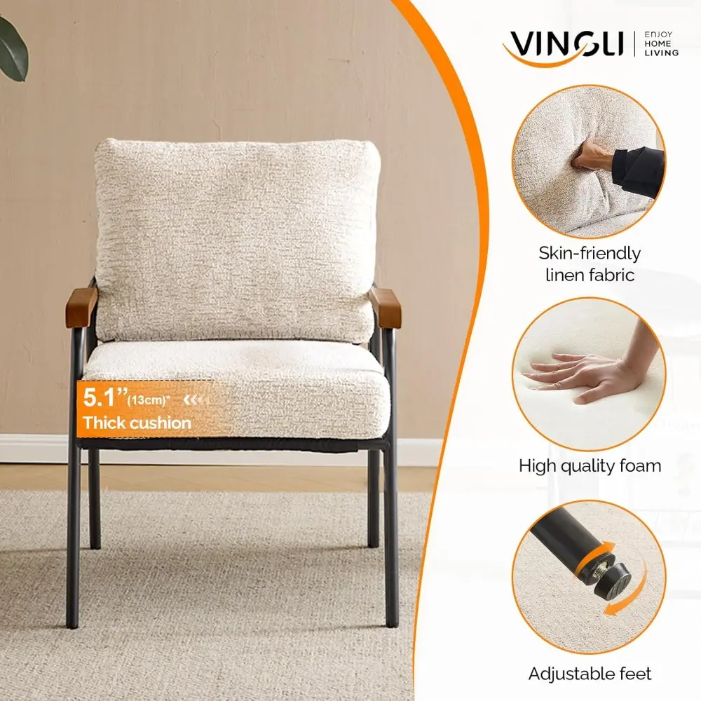 Accent Chairs Set of 2，Mid-Century Modern Armchiars Small Space, Comfy Upholstered Leisure Chairs with Wood Arms for Bedroom,Li
