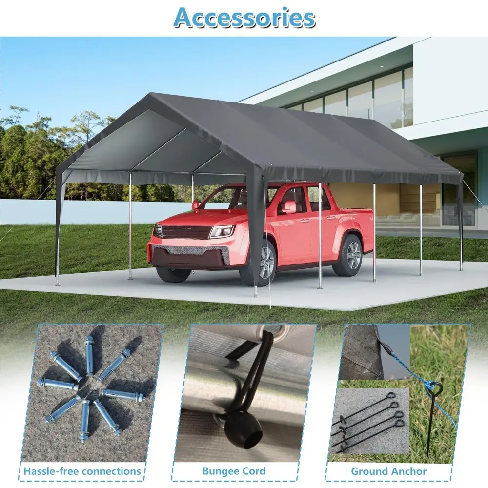 Carport 13'x25'x10' Heavy Duty with Roll-up Sidewall and Ventilated Windows, Portable Outdoor Garage for Car, SUV, Boat, Gray
