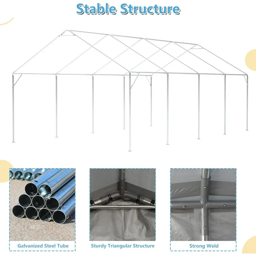 Carport 13'x25'x10' Heavy Duty with Roll-up Sidewall and Ventilated Windows, Portable Outdoor Garage for Car, SUV, Boat, Gray