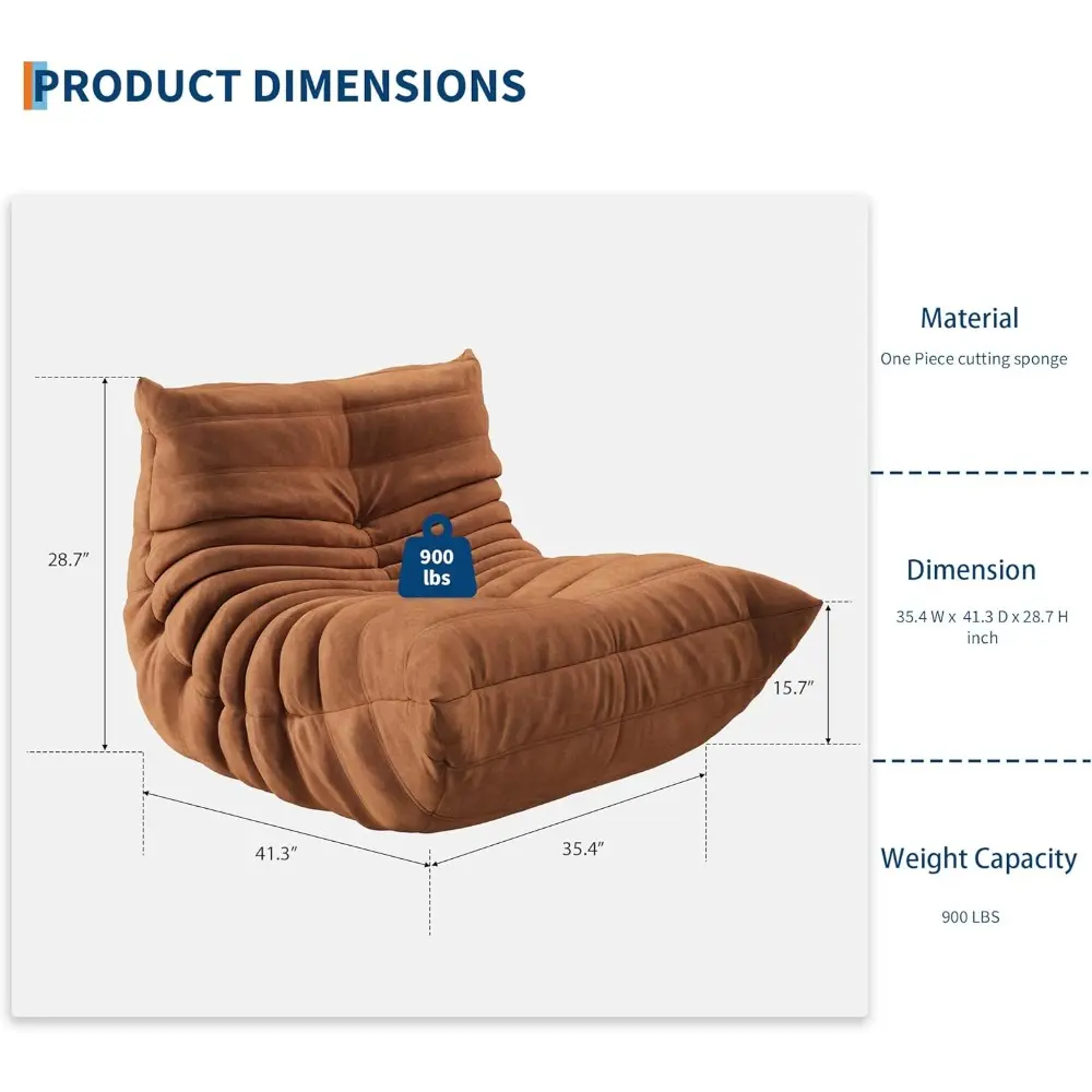 Bean Bag Chairs for Adults, Memory Foam Couch Single Sofa Chair with Suede-Like Fabric, Cozy Comfy Reading Nook Chairs, Floor C