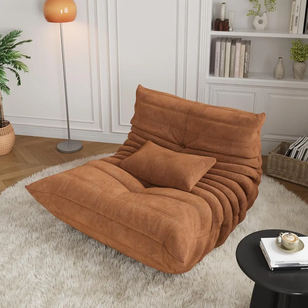 Bean Bag Chairs for Adults, Memory Foam Couch Single Sofa Chair with Suede-Like Fabric, Cozy Comfy Reading Nook Chairs, Floor C
