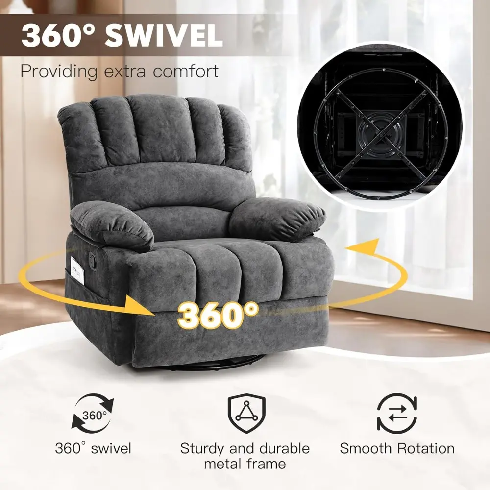 COOSLEEP Oversized Manual Swivel Rocker Recliner Chair, Extra Wide Glider Rocker Recliner for Big and Tall, Overstuffed Lazy Rec