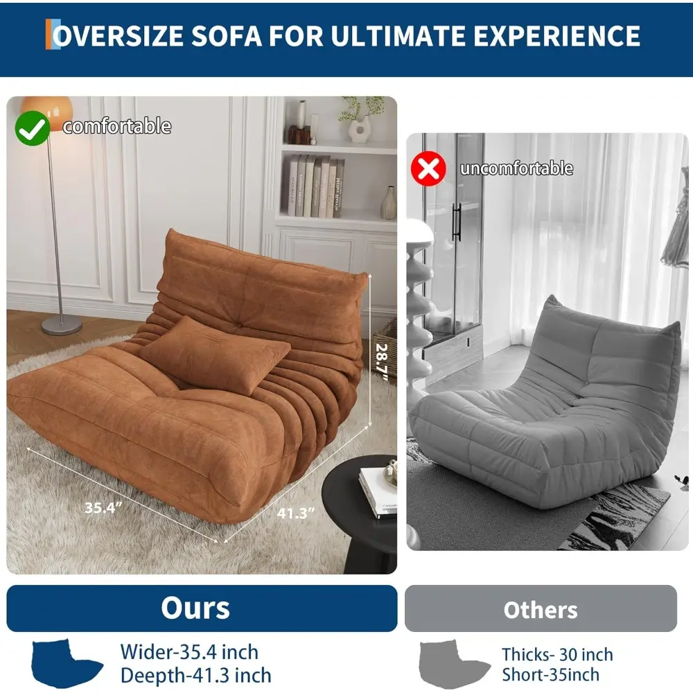 Bean Bag Chairs for Adults, Memory Foam Couch Single Sofa Chair with Suede-Like Fabric, Cozy Comfy Reading Nook Chairs, Floor C