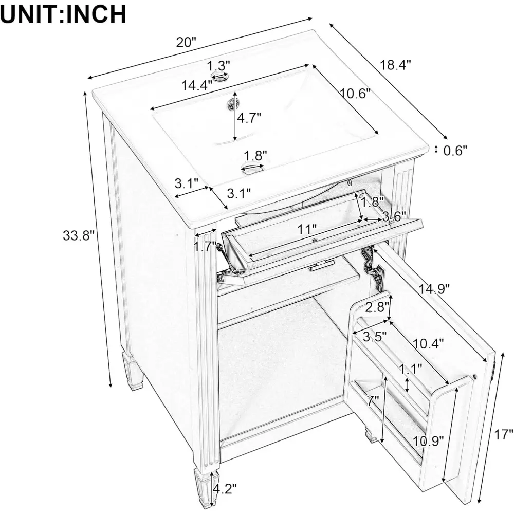 20 in Small Bathroom Vanity with Sink,Soft Closing Door,Tilt-Out Drawer and Adjustable Shelf,Solid Wood Modern Single Bathroom S
