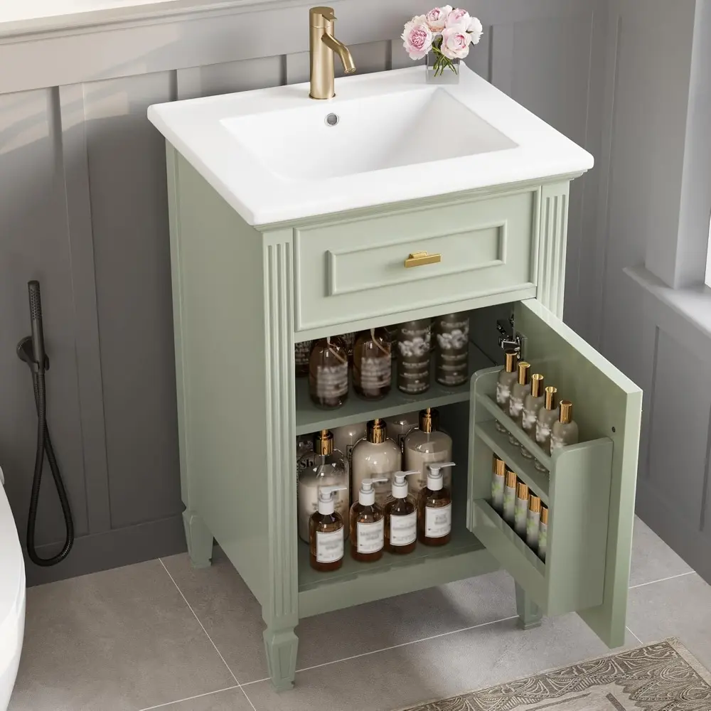 20 in Small Bathroom Vanity with Sink,Soft Closing Door,Tilt-Out Drawer and Adjustable Shelf,Solid Wood Modern Single Bathroom S