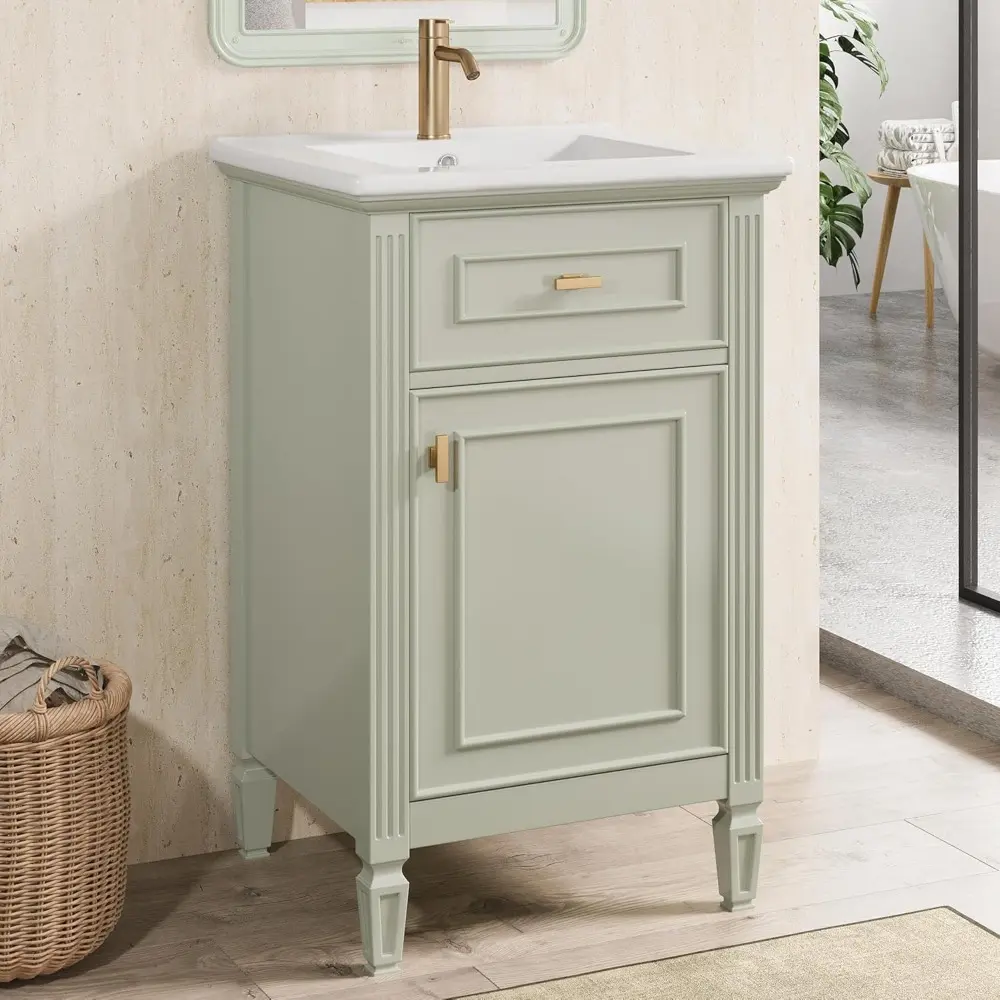 20 in Small Bathroom Vanity with Sink,Soft Closing Door,Tilt-Out Drawer and Adjustable Shelf,Solid Wood Modern Single Bathroom S