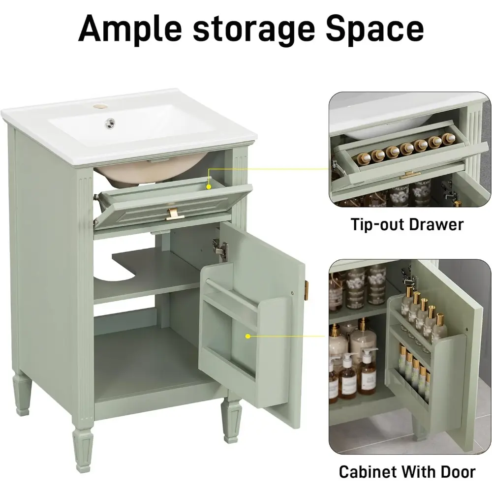 20 in Small Bathroom Vanity with Sink,Soft Closing Door,Tilt-Out Drawer and Adjustable Shelf,Solid Wood Modern Single Bathroom S
