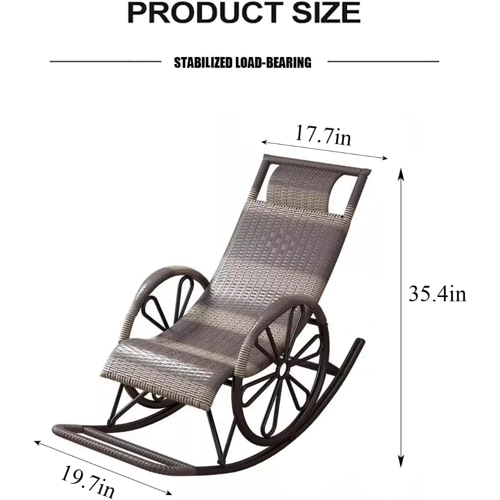 Sturdy Rattan Rocking Chair,Outdoor Recliner Heavy Duty Lawn,Indoor Rocking Chair Nursing Chair,Accent Armchair for for Living R