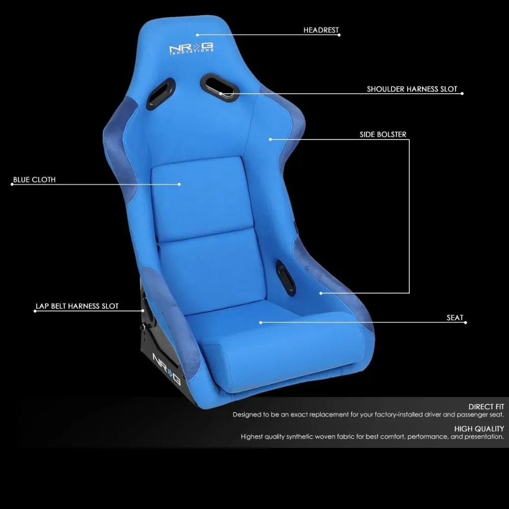NRG FRP-300BL 1-Side Fiber Glass Bucket Style Racing Seat w/Foam Lumbar Cushions Blue
