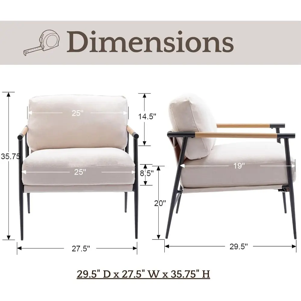 LukeAlon Mid-Century Chenille Accent Chair, Ultra Soft Living Room Chair with Metal Legs Modern Armchair Lounge Chairs Upholster