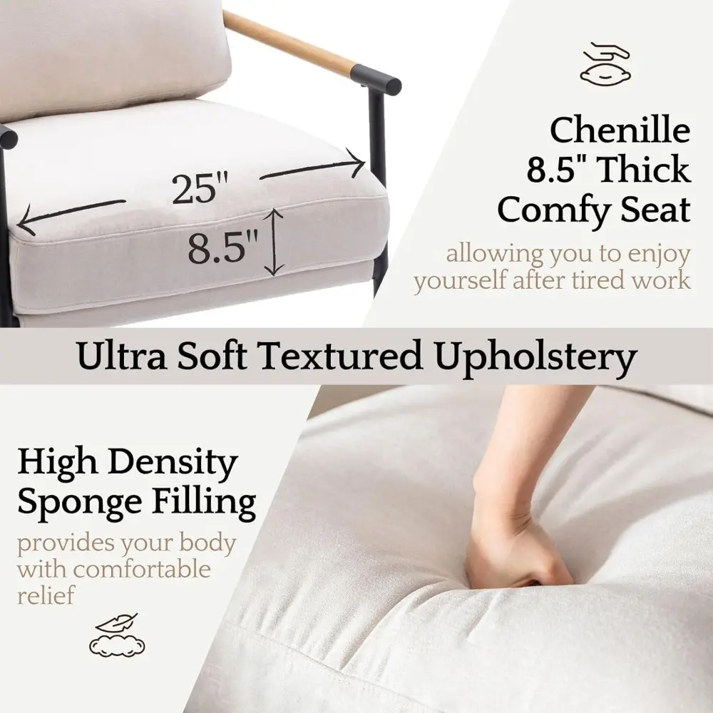 LukeAlon Mid-Century Chenille Accent Chair, Ultra Soft Living Room Chair with Metal Legs Modern Armchair Lounge Chairs Upholster