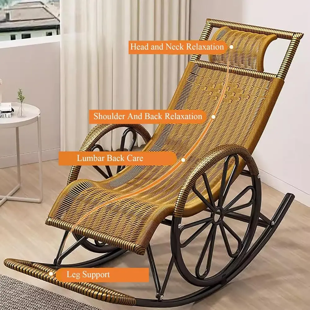 Sturdy Rattan Rocking Chair,Outdoor Recliner Heavy Duty Lawn,Indoor Rocking Chair Nursing Chair,Accent Armchair for for Living R
