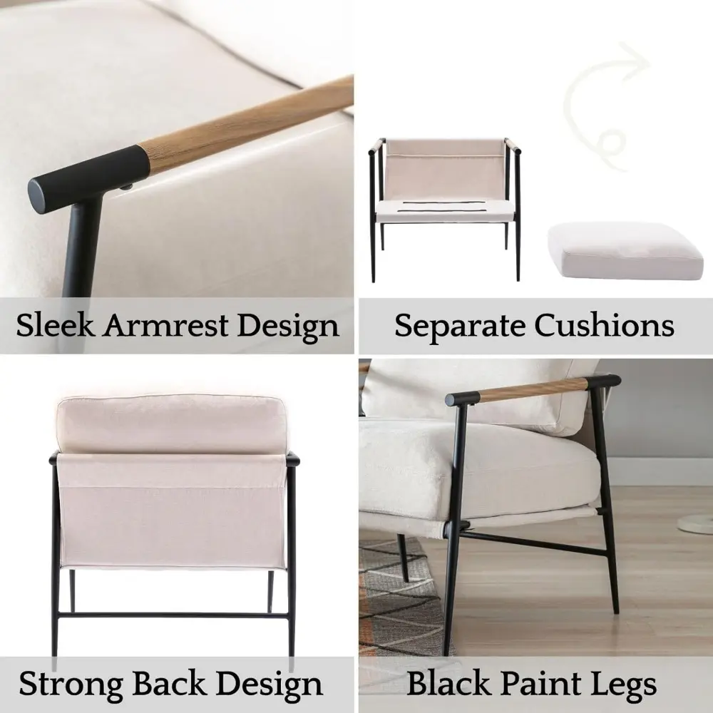 LukeAlon Mid-Century Chenille Accent Chair, Ultra Soft Living Room Chair with Metal Legs Modern Armchair Lounge Chairs Upholster