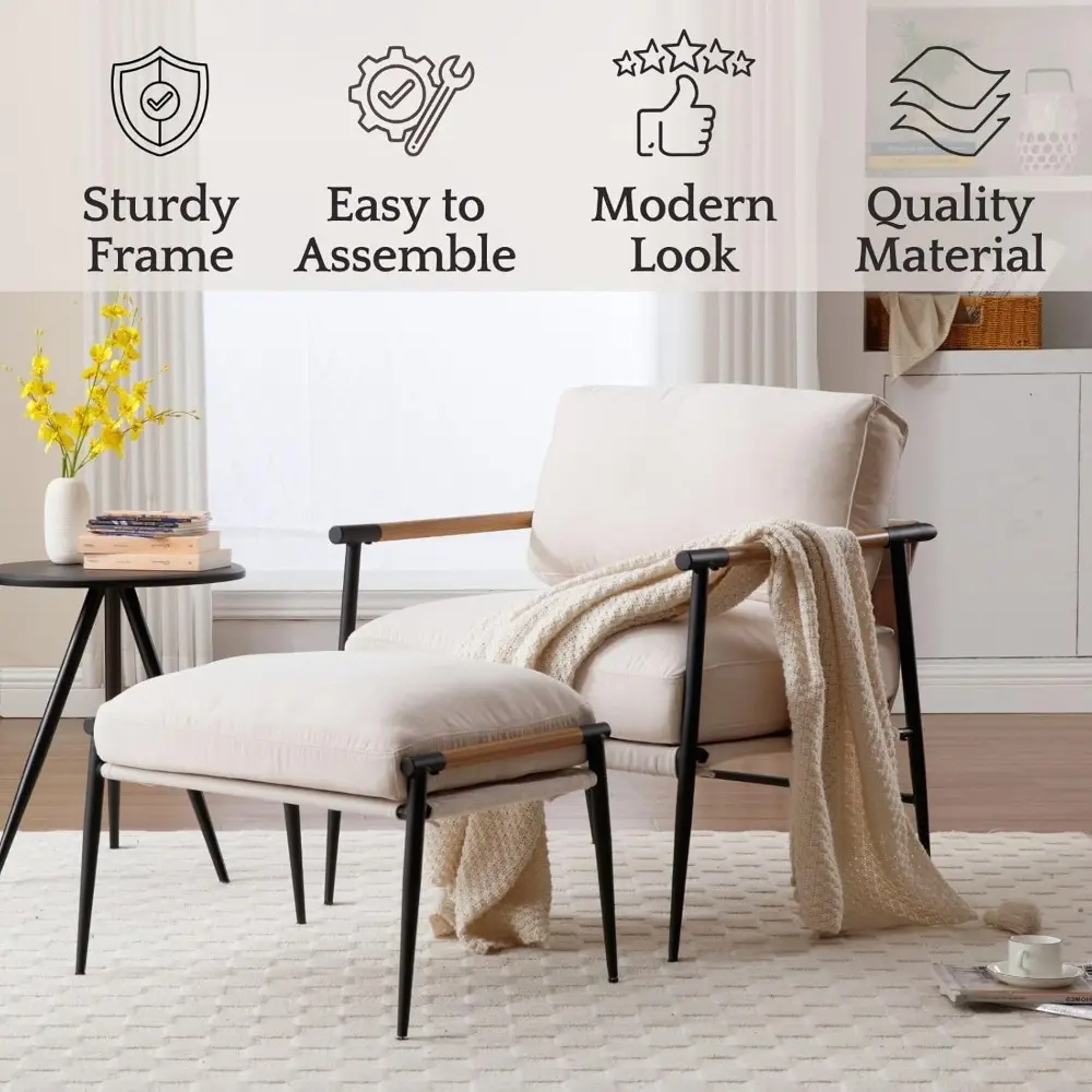 LukeAlon Mid-Century Chenille Accent Chair, Ultra Soft Living Room Chair with Metal Legs Modern Armchair Lounge Chairs Upholster