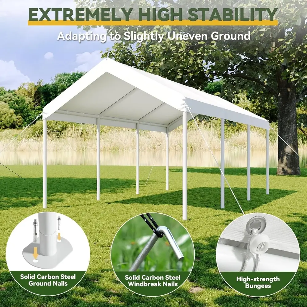10x20 ft Heavy Duty Carport with Tarp & Wind Resistance Portable Carport Car Tent Outdoor Car Port with Tear Resistant Canopy,