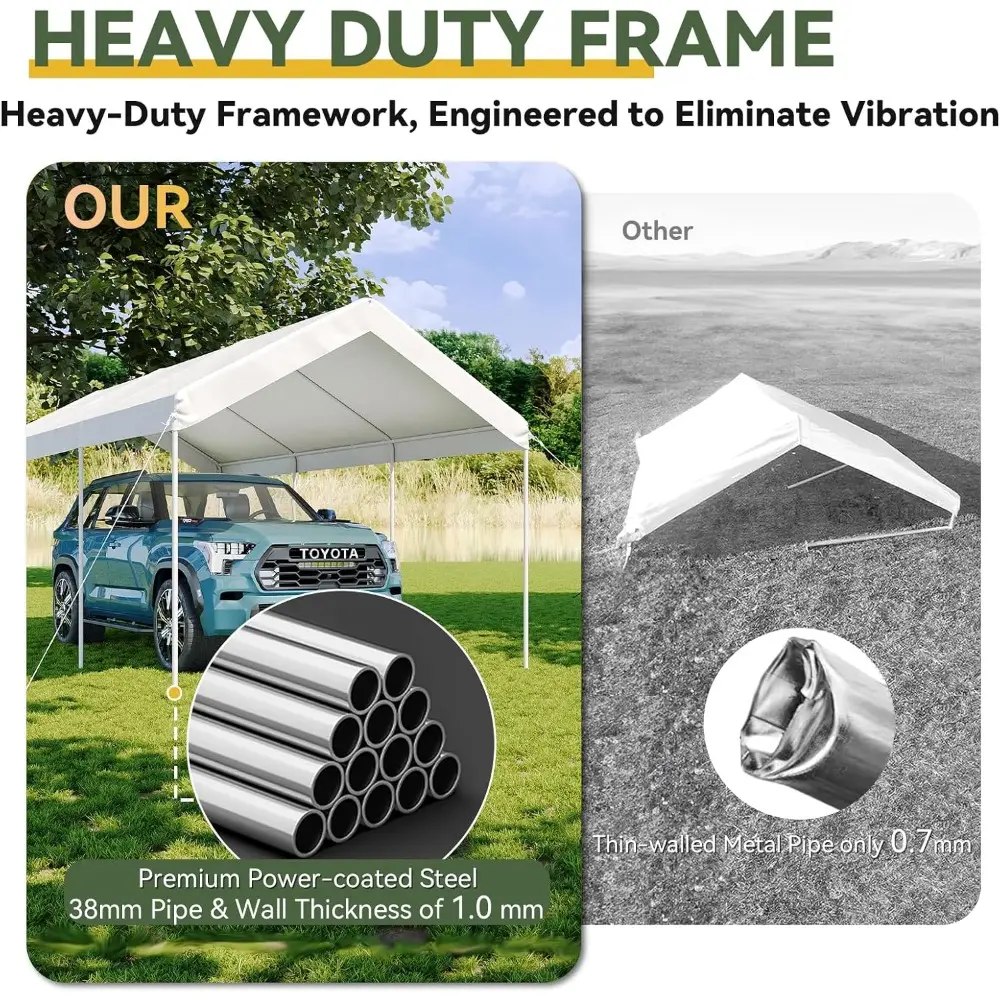 10x20 ft Heavy Duty Carport with Tarp & Wind Resistance Portable Carport Car Tent Outdoor Car Port with Tear Resistant Canopy,