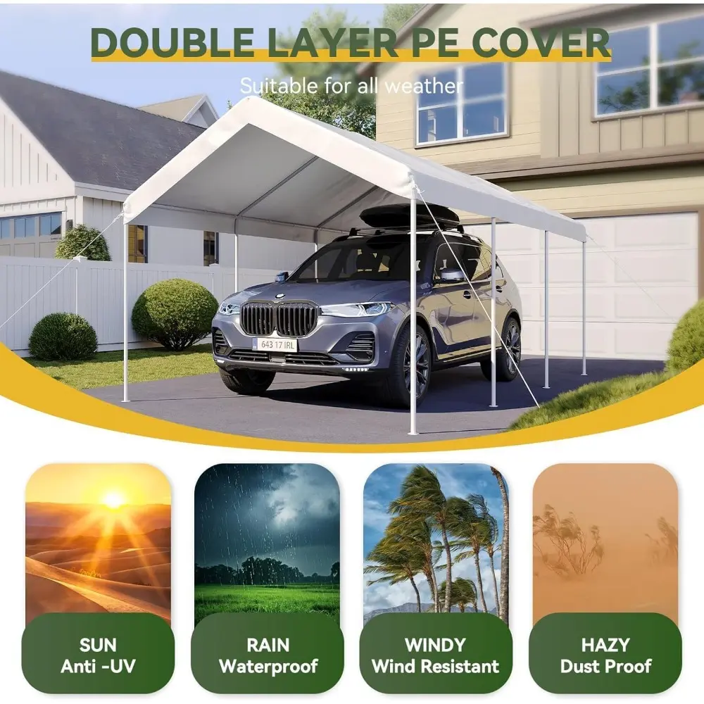 10x20 ft Heavy Duty Carport with Tarp & Wind Resistance Portable Carport Car Tent Outdoor Car Port with Tear Resistant Canopy,
