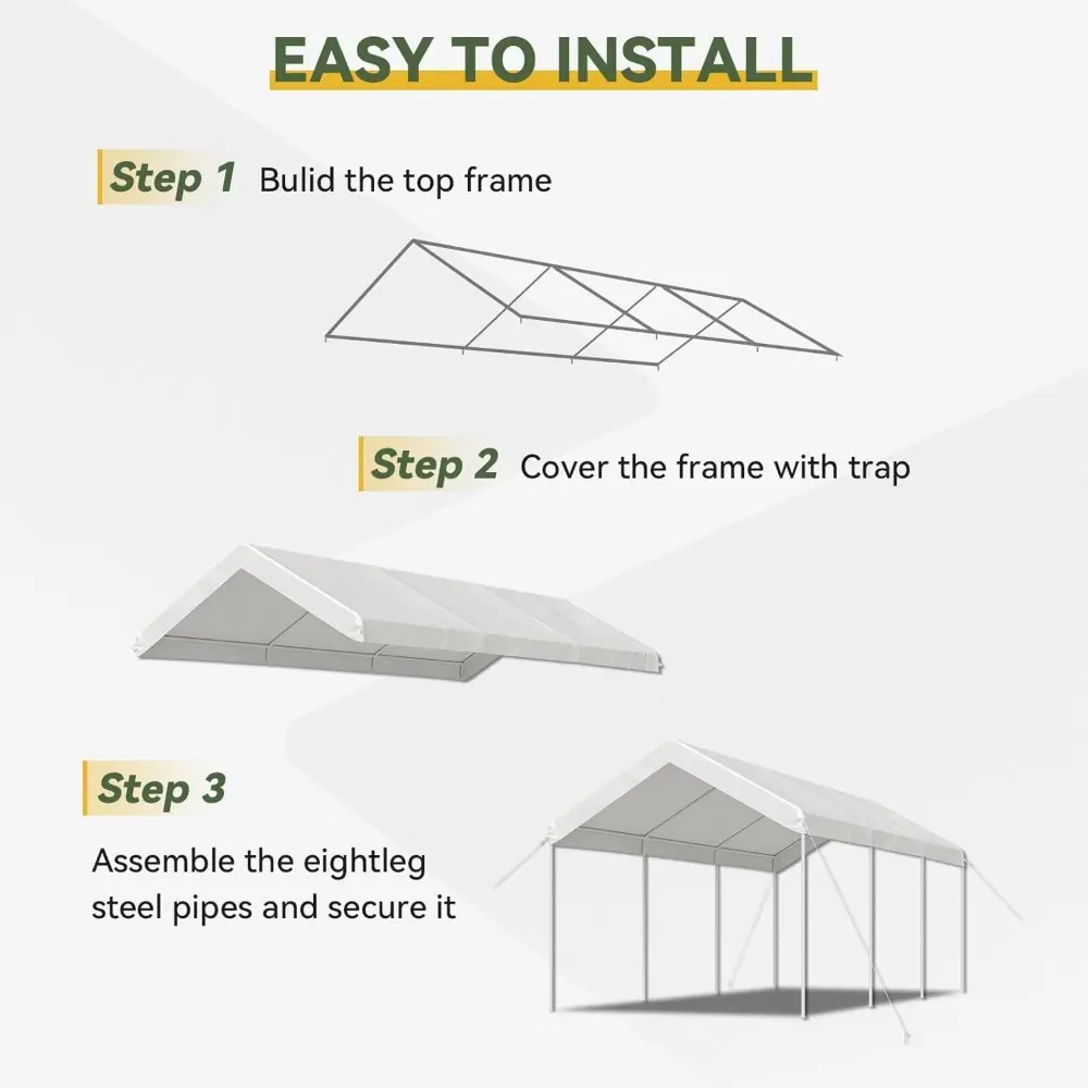 10x20 ft Heavy Duty Carport with Tarp & Wind Resistance Portable Carport Car Tent Outdoor Car Port with Tear Resistant Canopy,