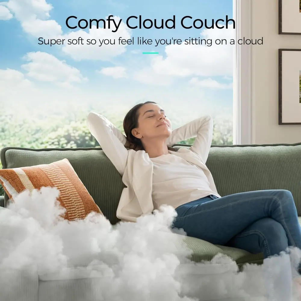 Sectional Loveseat Sofa - 90'' Oversized Corduroy Cloud Couch Soft Modern Comfy Green Loveseat Couch Deep Seat Couches for Livi