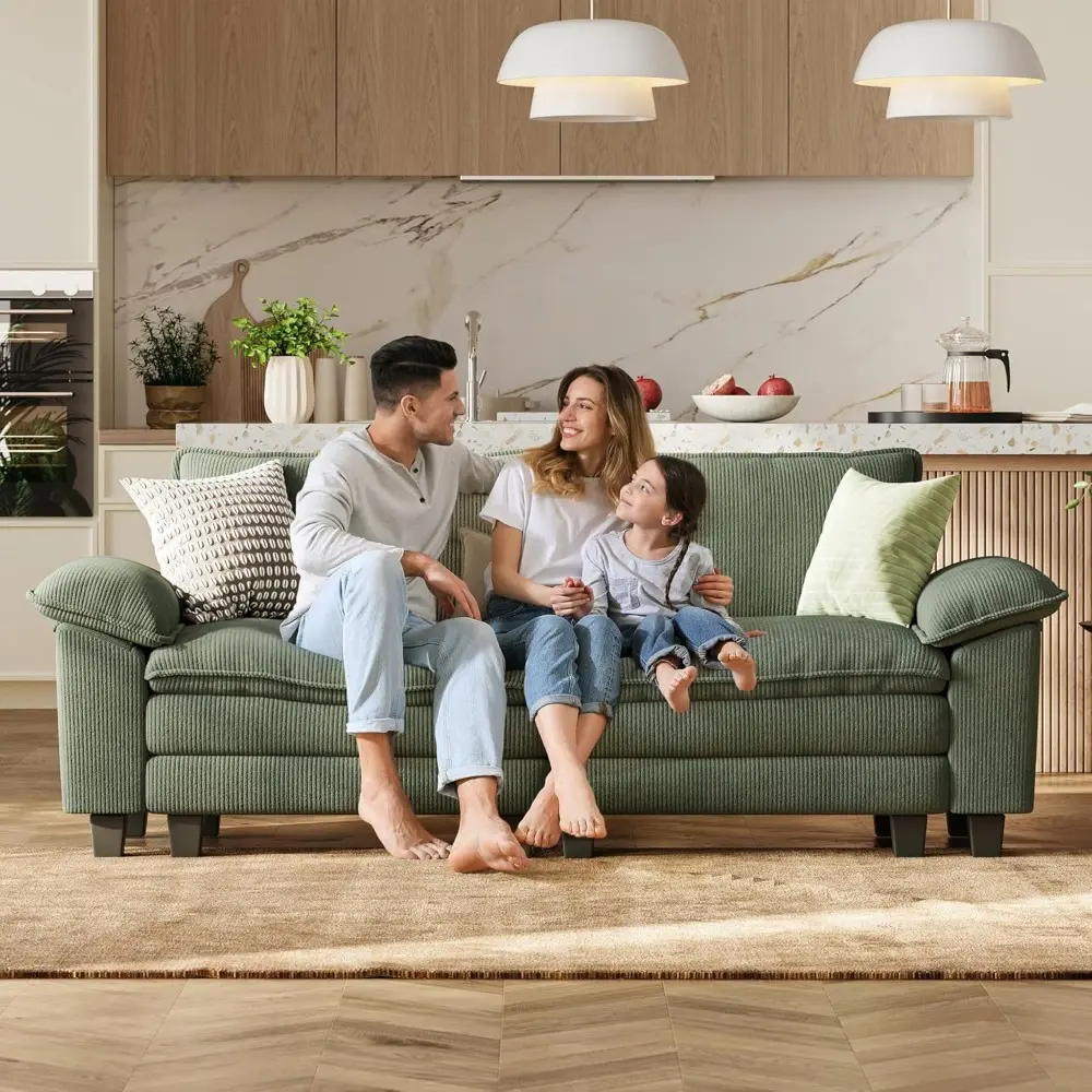 Sectional Loveseat Sofa - 90'' Oversized Corduroy Cloud Couch Soft Modern Comfy Green Loveseat Couch Deep Seat Couches for Livi