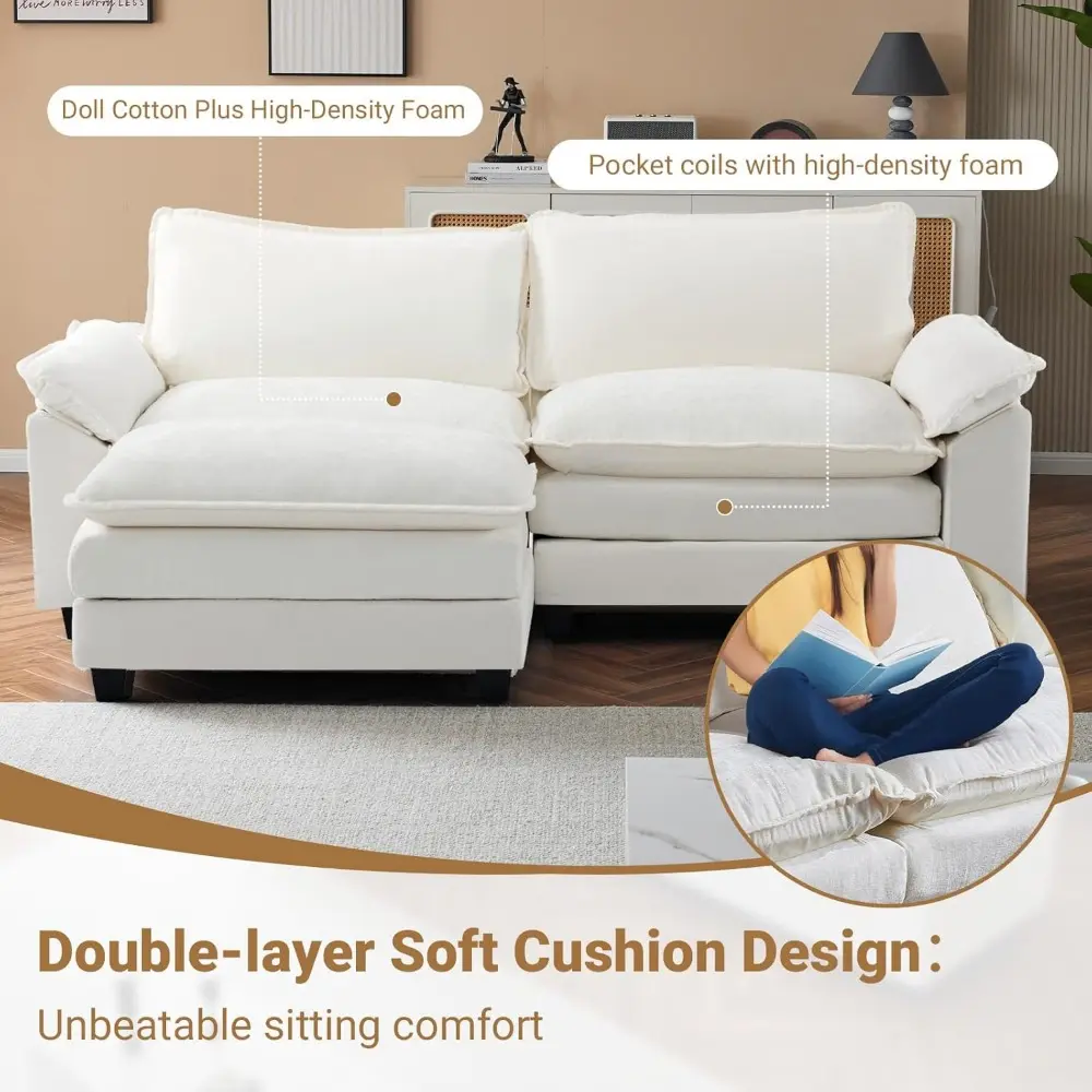 87" Convertible Sectional Sofa,L-Shaped Deep Seat Sofa Couch for Living Room,Modern 2-Seat Loveseat Sofa with Ottoman for Small