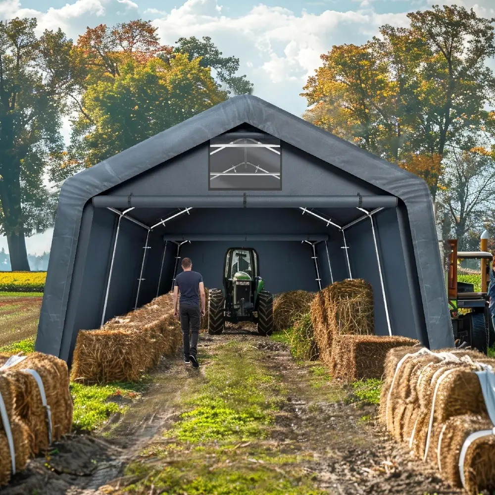 13'X22'X9.6' Outdoor Portable Storage Shelter Shed Garage with Roll up Zipper Doors & Vents Carport for Motorcycle Waterproof a