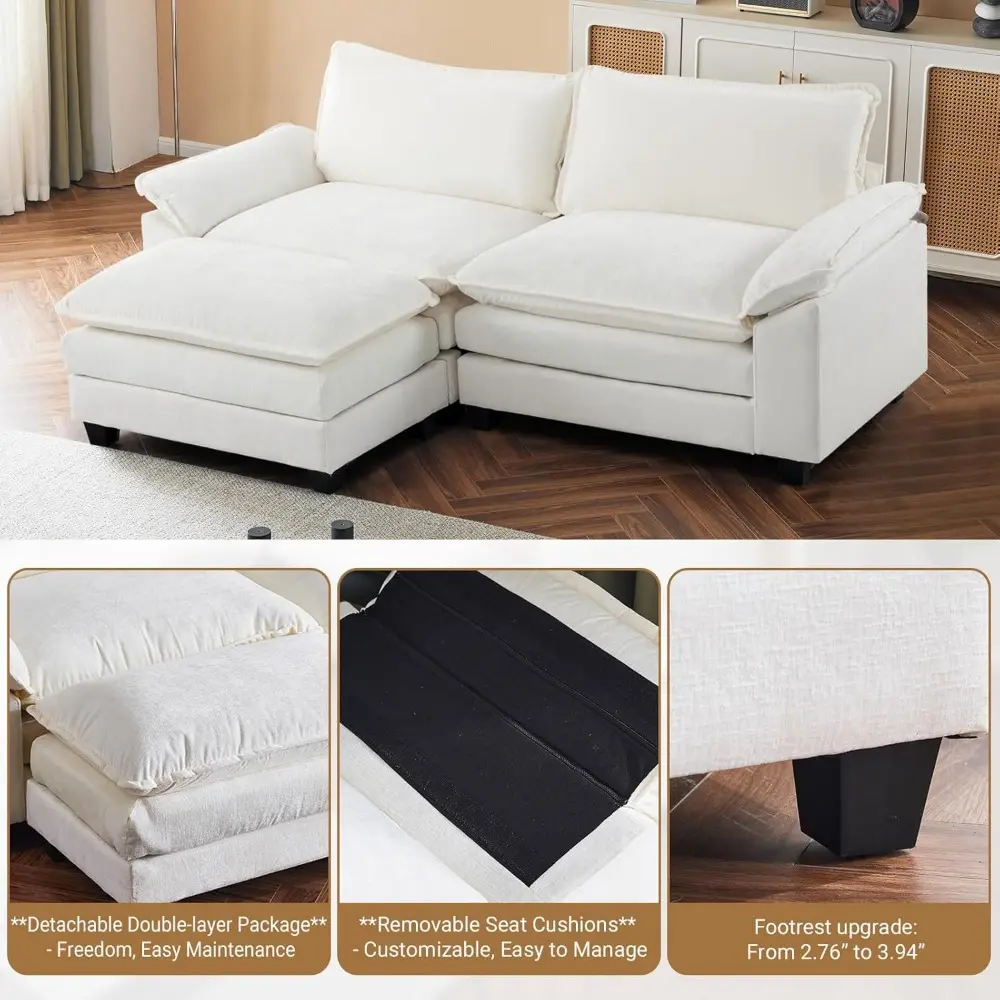 87" Convertible Sectional Sofa,L-Shaped Deep Seat Sofa Couch for Living Room,Modern 2-Seat Loveseat Sofa with Ottoman for Small