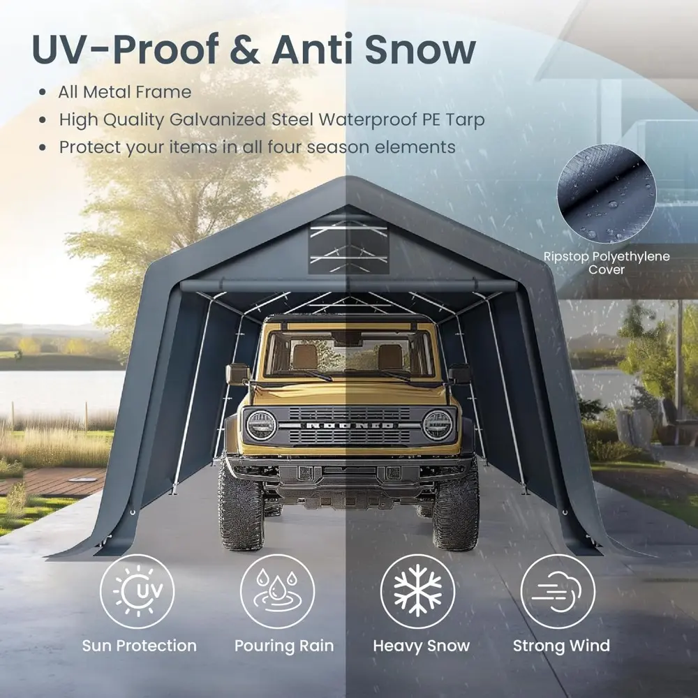 13'X22'X9.6' Outdoor Portable Storage Shelter Shed Garage with Roll up Zipper Doors & Vents Carport for Motorcycle Waterproof a