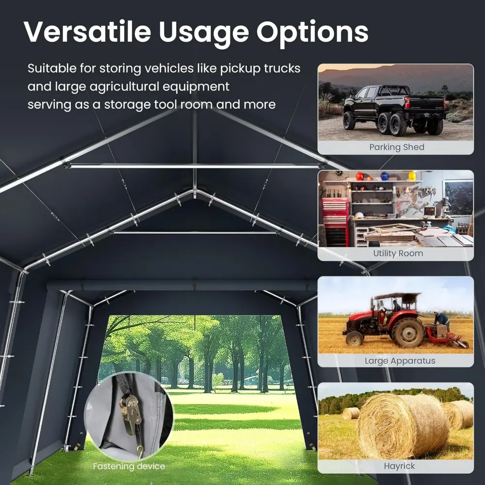 13'X22'X9.6' Outdoor Portable Storage Shelter Shed Garage with Roll up Zipper Doors & Vents Carport for Motorcycle Waterproof a