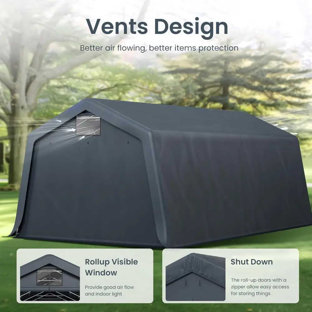 13'X22'X9.6' Outdoor Portable Storage Shelter Shed Garage with Roll up Zipper Doors & Vents Carport for Motorcycle Waterproof a