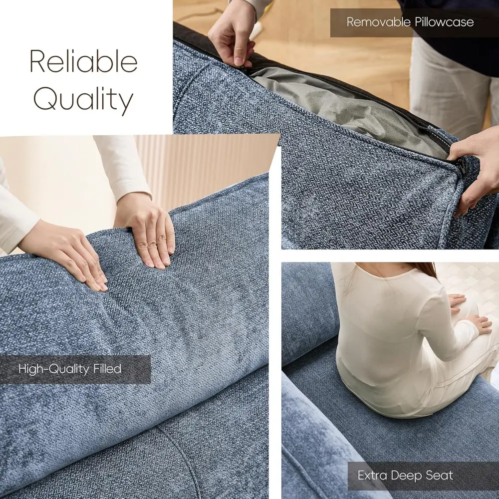 90" Modern Sofa for Living Room, Deep Seat Chenille Couch with Fast Charging Port & Removable Washable Cushions, Pillow-Armrest