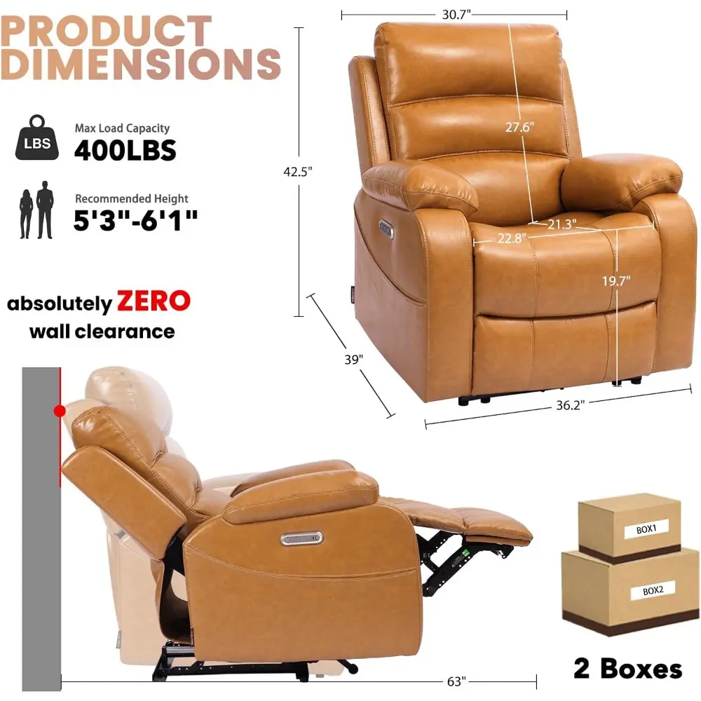 Real Zero Wall Hugger Recliners, Dual Motor Power Recliners for Small Spaces, RV Recliner Chair for Living Room, Bedroom, Breath